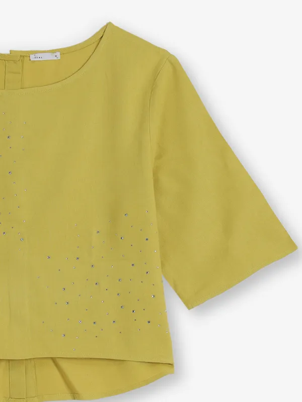 DEAL mehendi yellow silk crop top