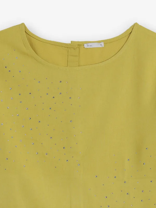 DEAL mehendi yellow silk crop top