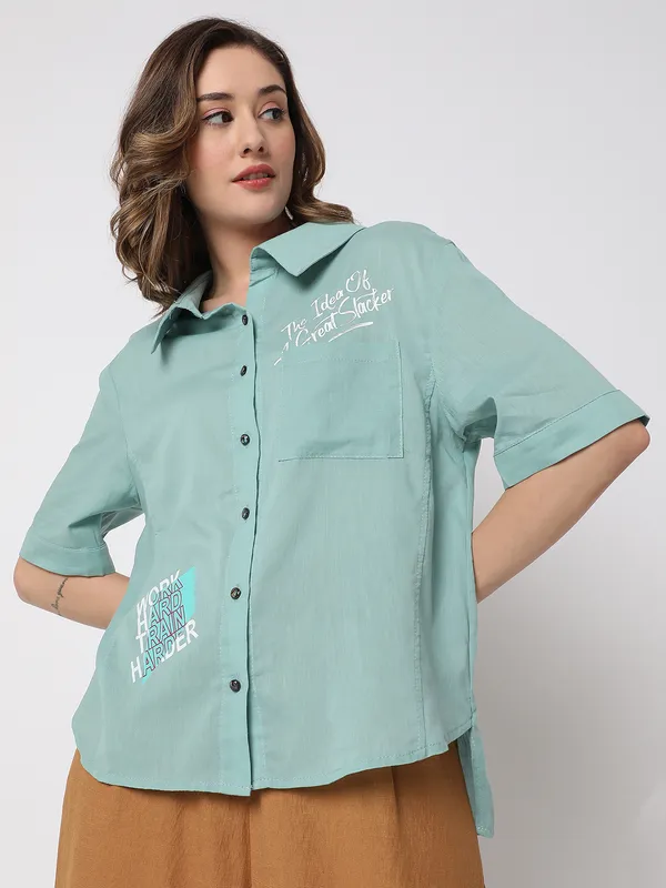 Deal mint green printed cotton shirt