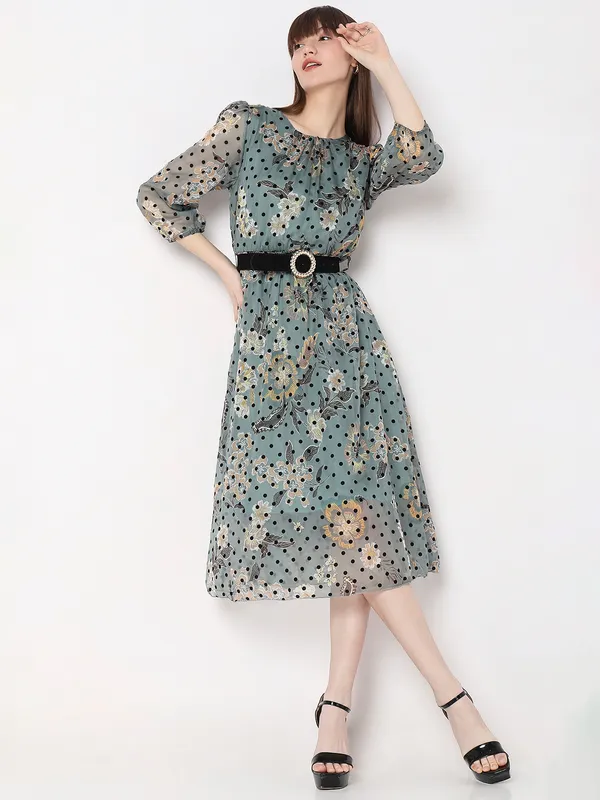 Deal mint green printed soft organza dress