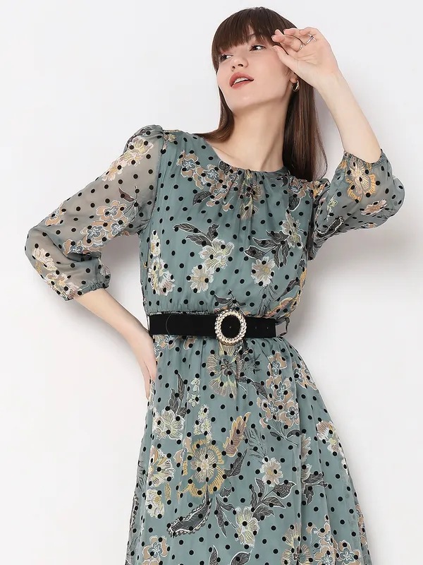 Deal mint green printed soft organza dress