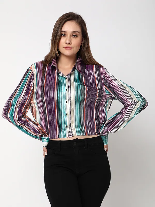 Deal multi color stripe crop shirt