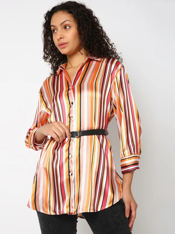 Deal multi color stripe satin shirt
