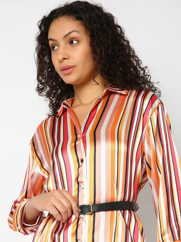 Deal multi color stripe satin shirt