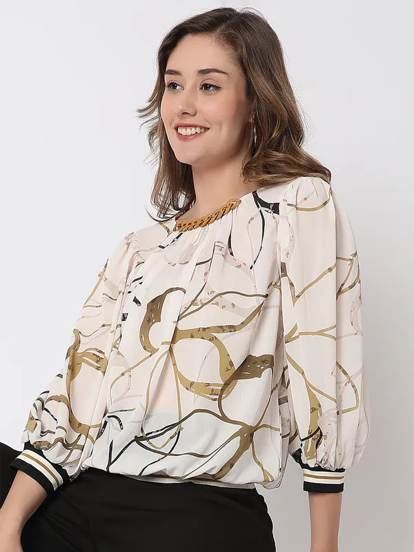 Deal mustard yellow georgette printed top