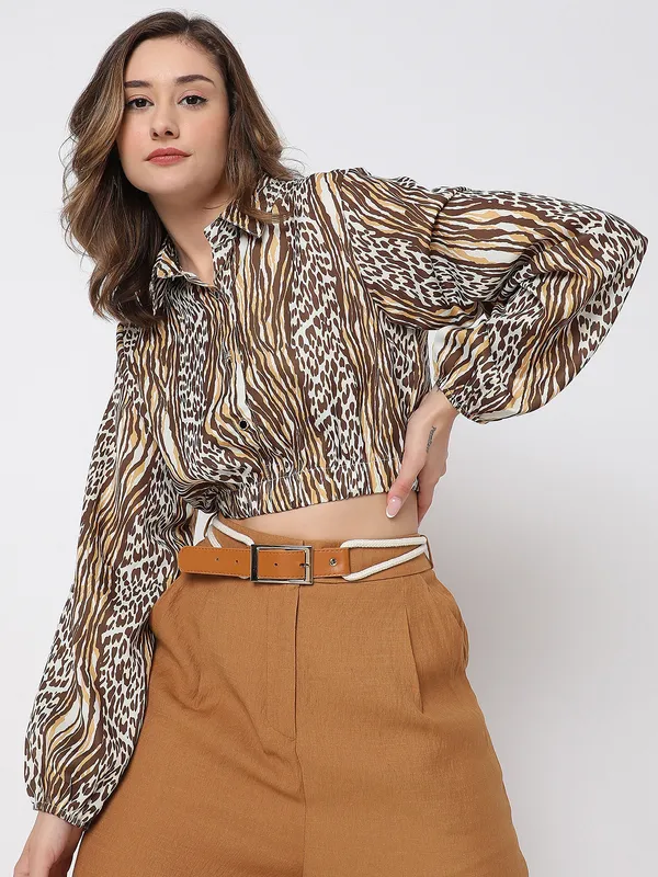 Deal mustard yellow printed satin crop top