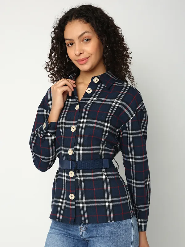 Deal navy cotton checks shirt