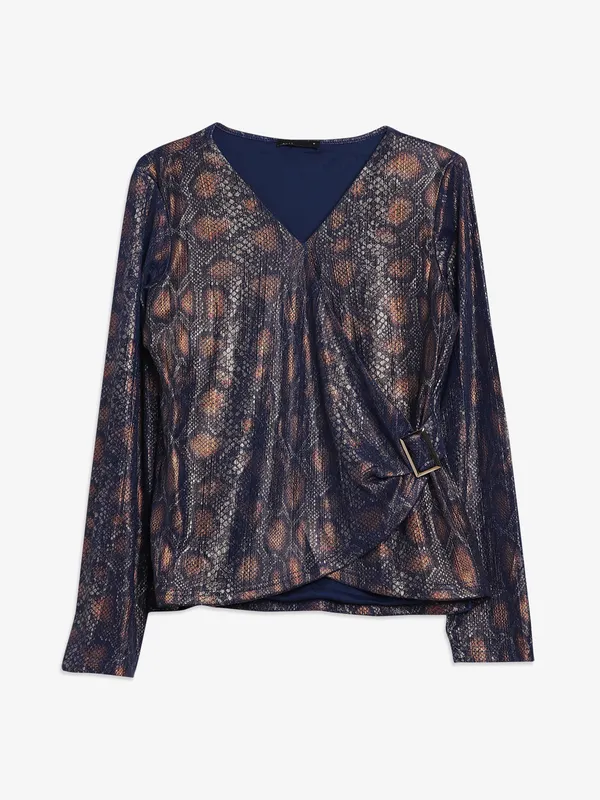 Deal navy printed lycra top