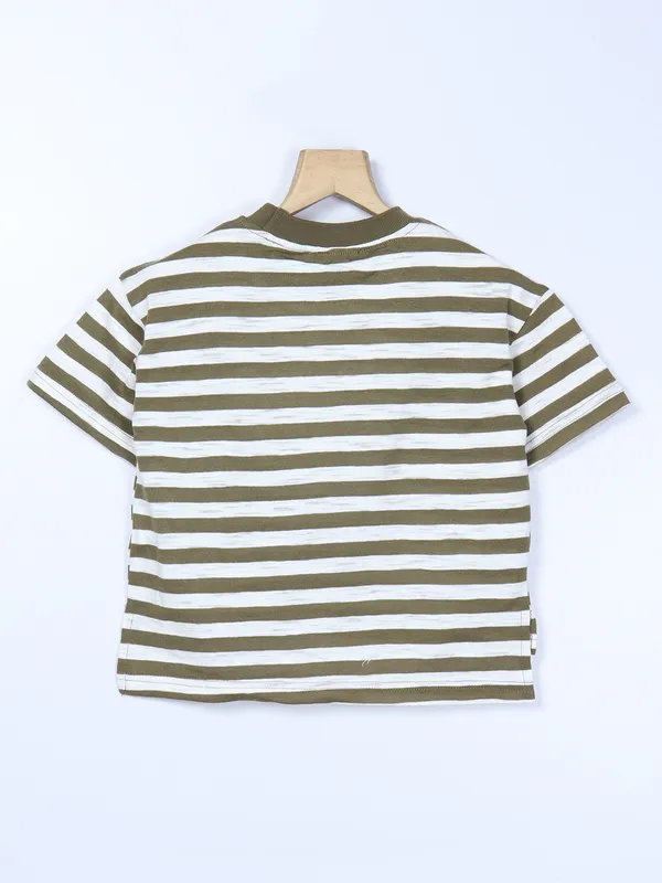 Deal olive cotton casual stripe girls top