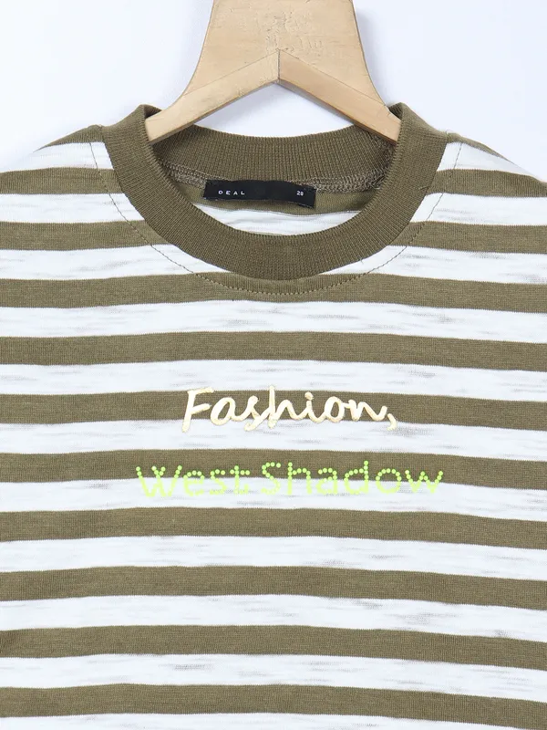 Deal olive cotton casual stripe girls top