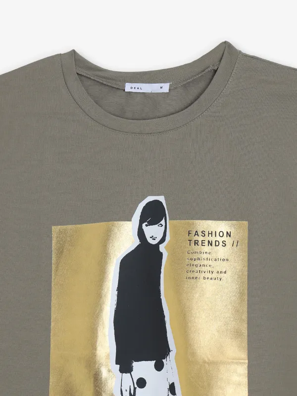 DEAL olive cotton t-shirt with printed