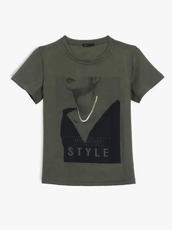 DEAL olive printed cotton t-shirt