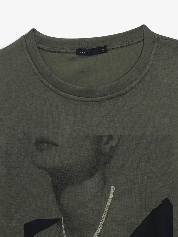 DEAL olive printed cotton t-shirt