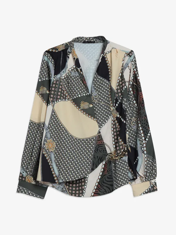 Deal olive printed satin top