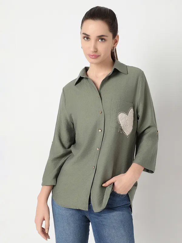 DEAL olive silk top for women