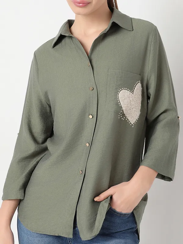 DEAL olive silk top for women