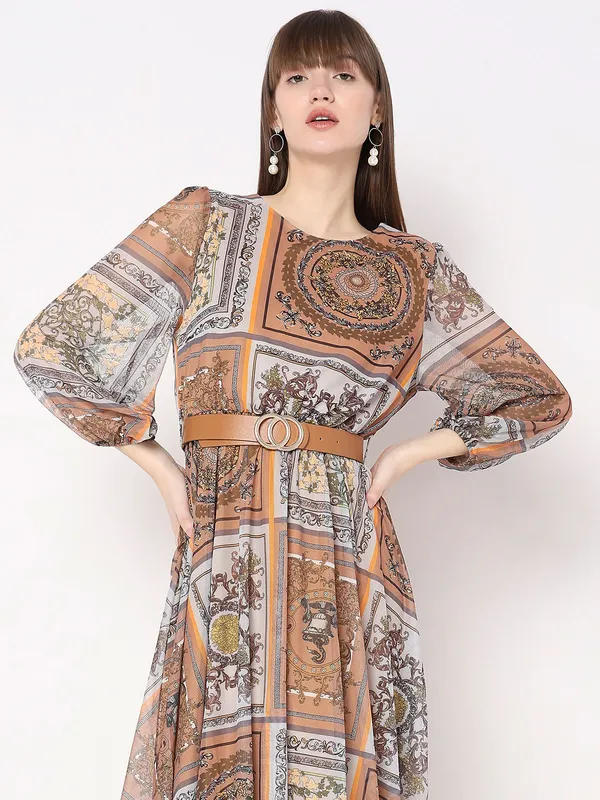 Deal orange printed lycra dress