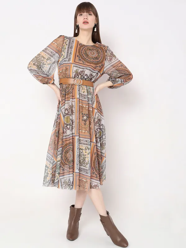 Deal orange printed lycra dress