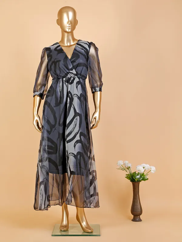 Deal organza grey printed dress