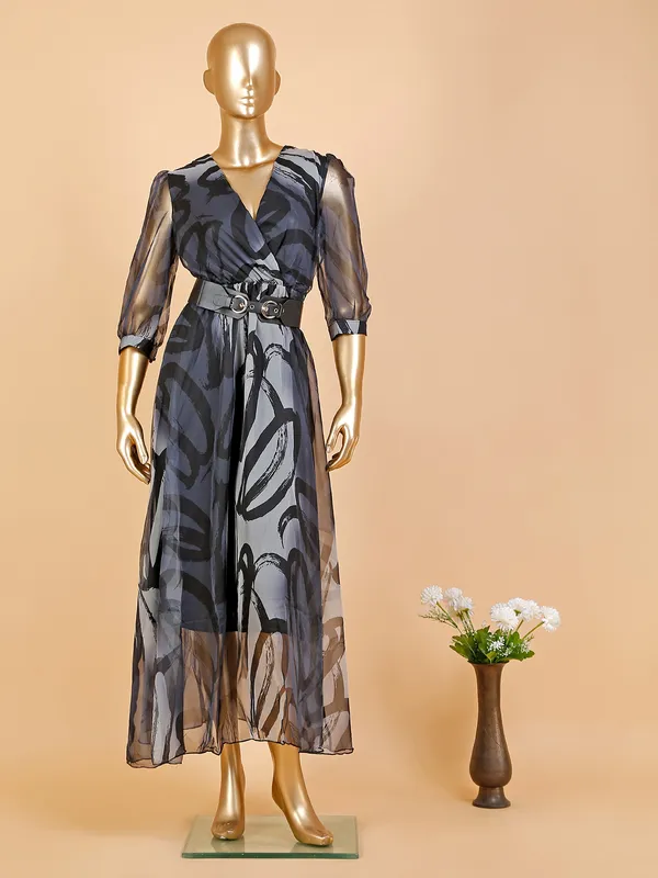 Deal organza grey printed dress