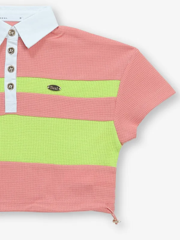DEAL peach color block cotton crop t-shirt
