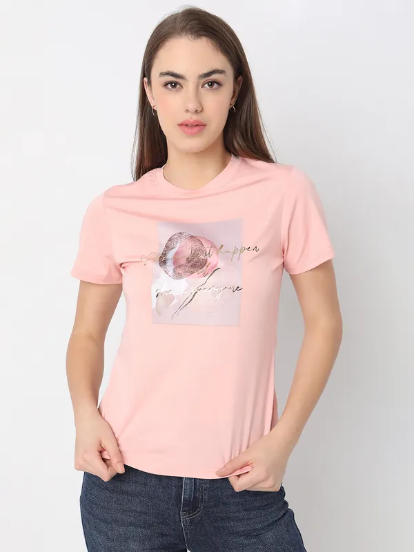 Deal peach printed t-shirt