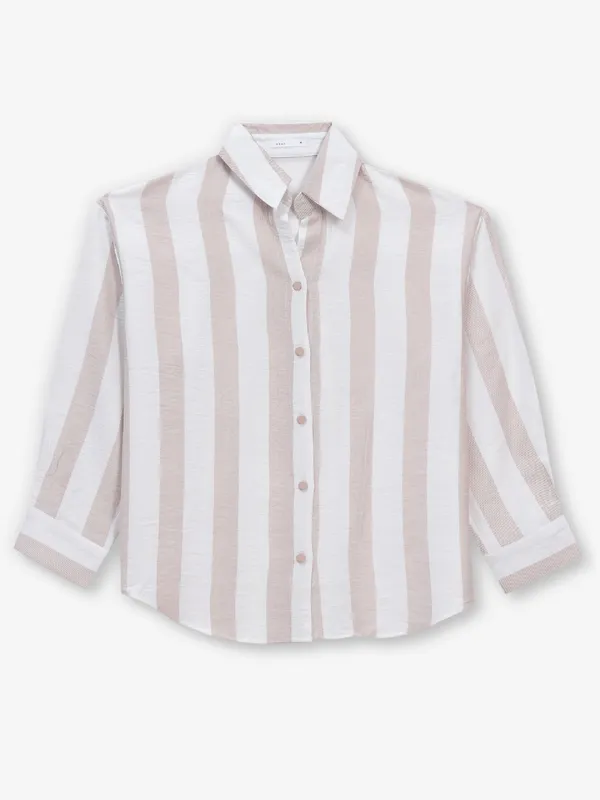 DEAL peach stripe cotton crop shirt