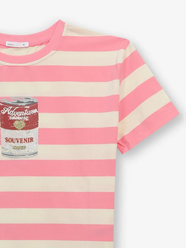 DEAL pink and beige stripe crop top