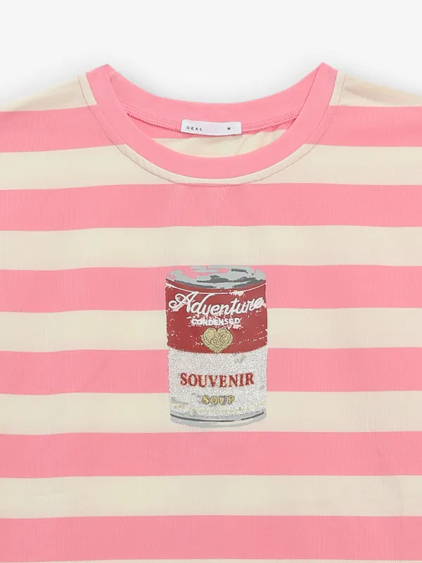 DEAL pink and beige stripe crop top