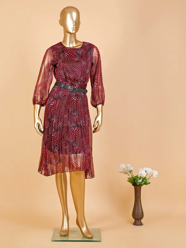 Deal pink and black printed organza dress