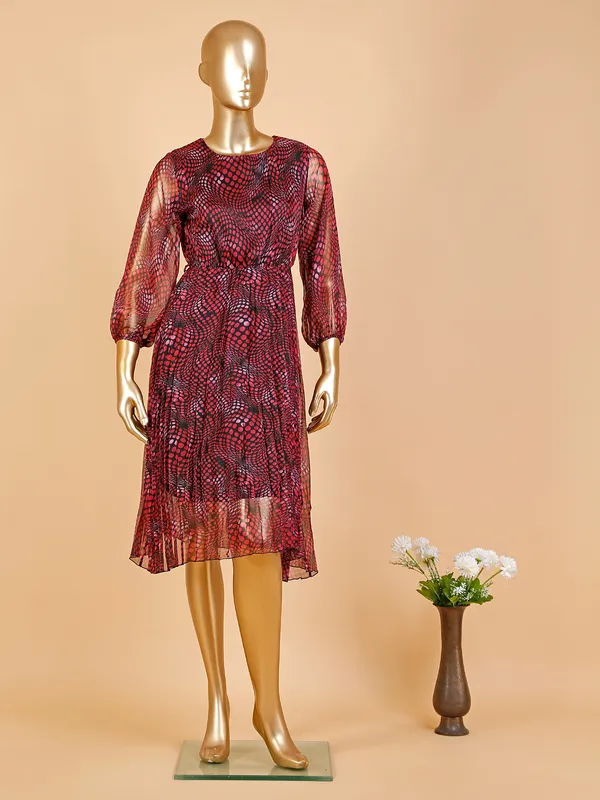 Deal pink and black printed organza dress