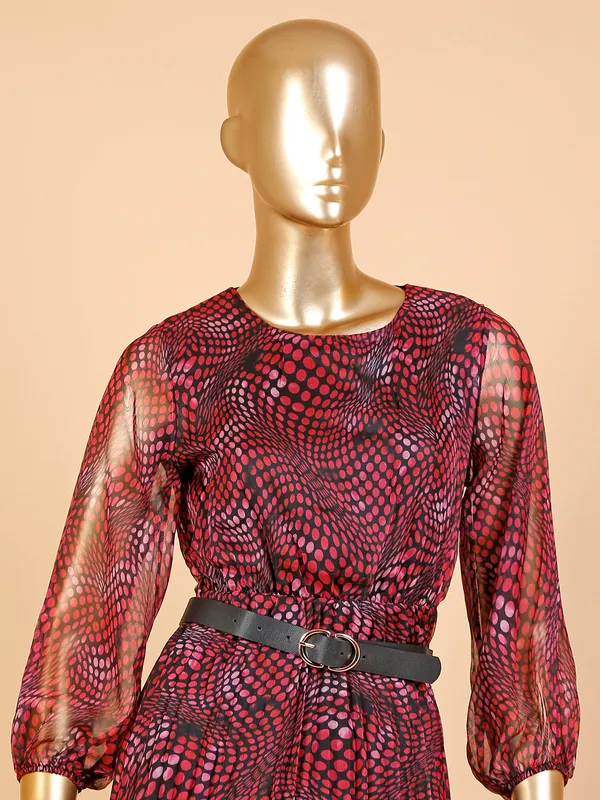 Deal pink and black printed organza dress
