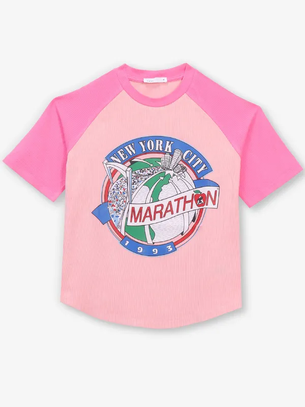 DEAL pink cotton printed cotton t-shirt
