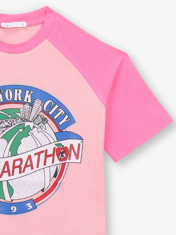 DEAL pink cotton printed cotton t-shirt