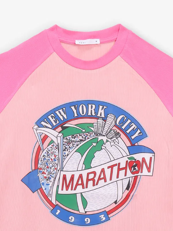 DEAL pink cotton printed cotton t-shirt