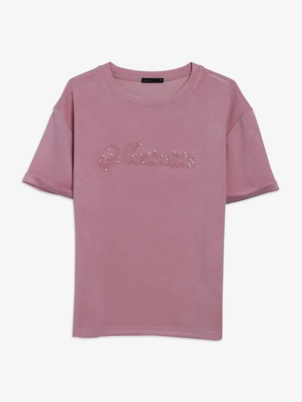 Deal pink cotton round neck t-shirt