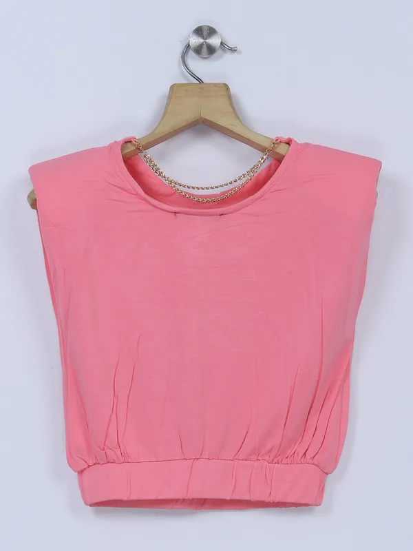 Deal pink girls top in printed for casual