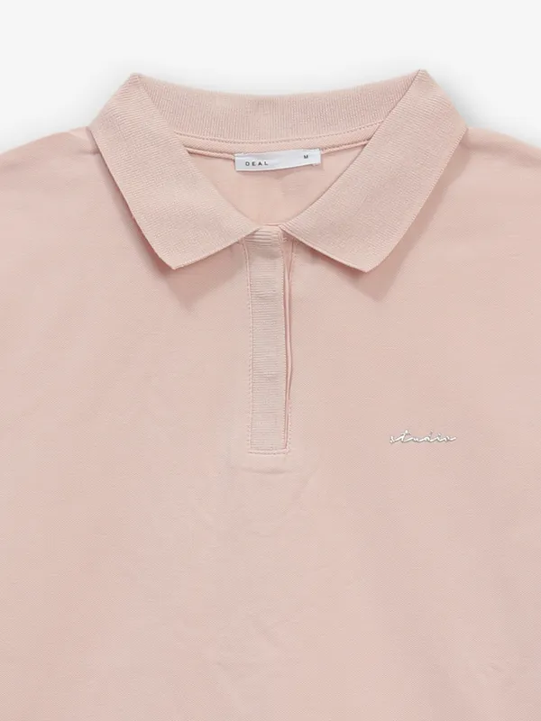 DEAL pink plain cotton polo t-shirt