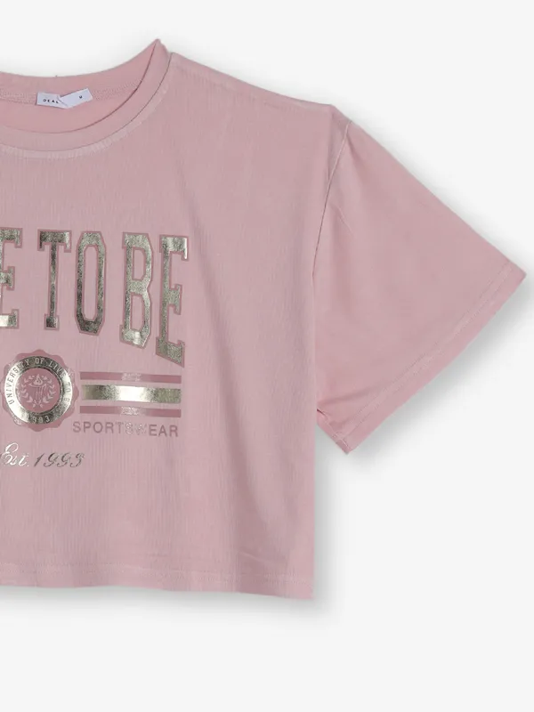 DEAL pink printed cotton crop t-shirt