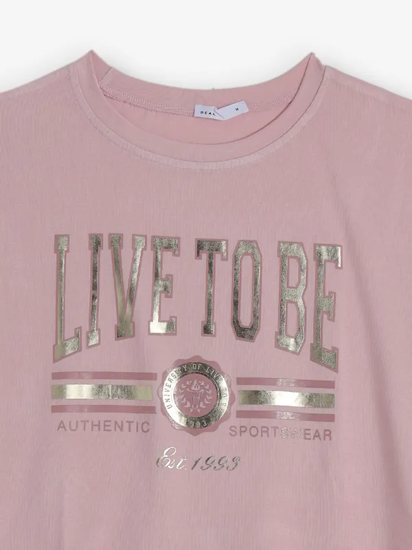 DEAL pink printed cotton crop t-shirt