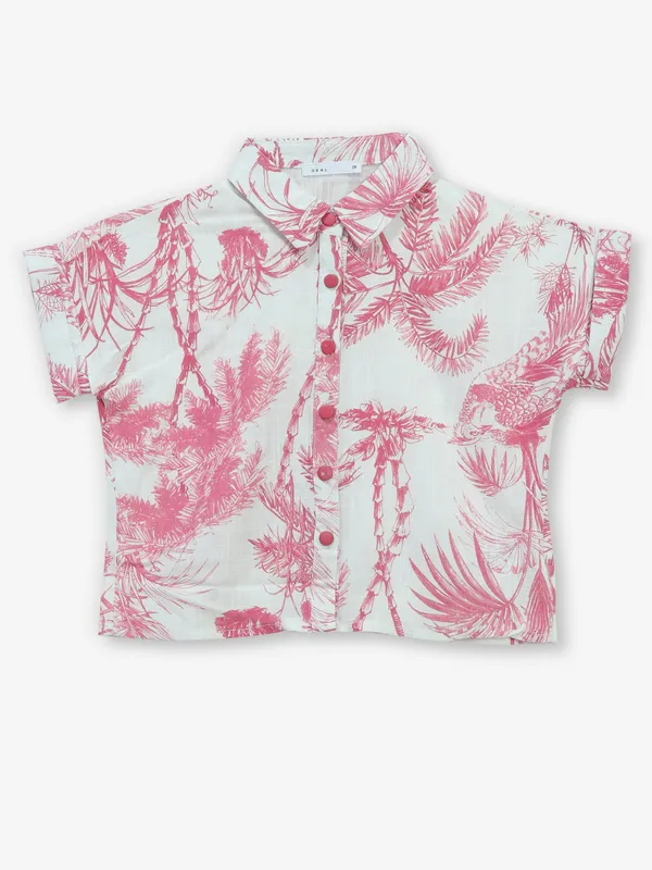 DEAL pink printed cotton crop top for girls