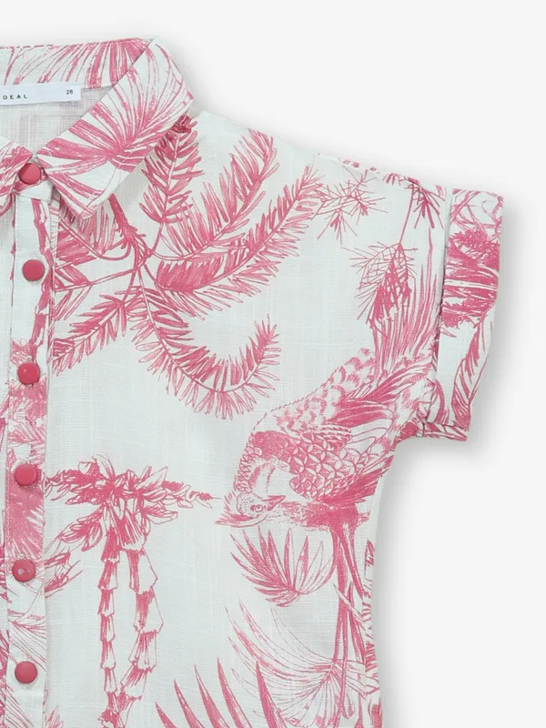 DEAL pink printed cotton crop top for girls