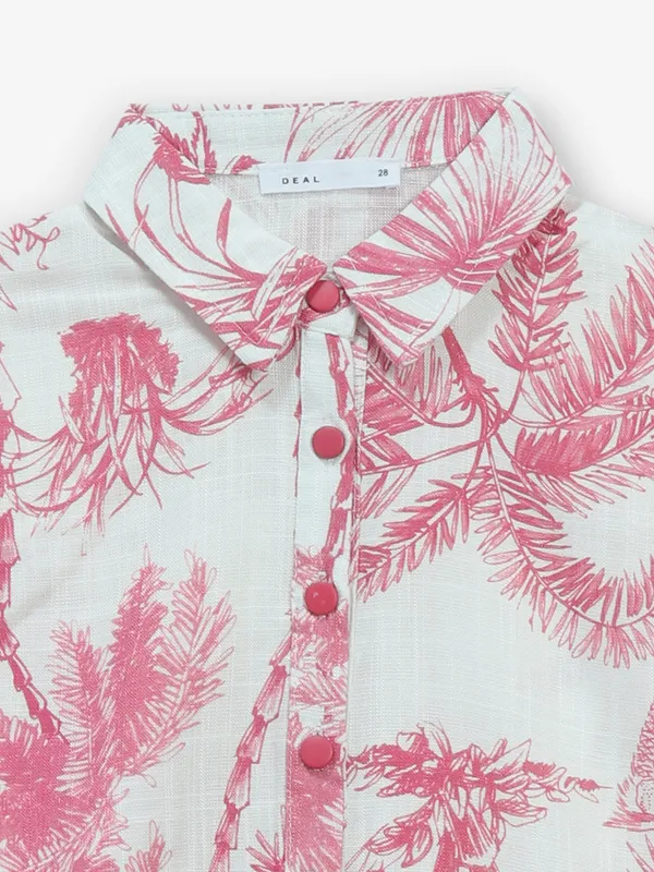 DEAL pink printed cotton crop top for girls
