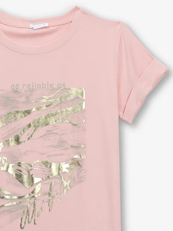 DEAL pink printed cotton silk t-shirt