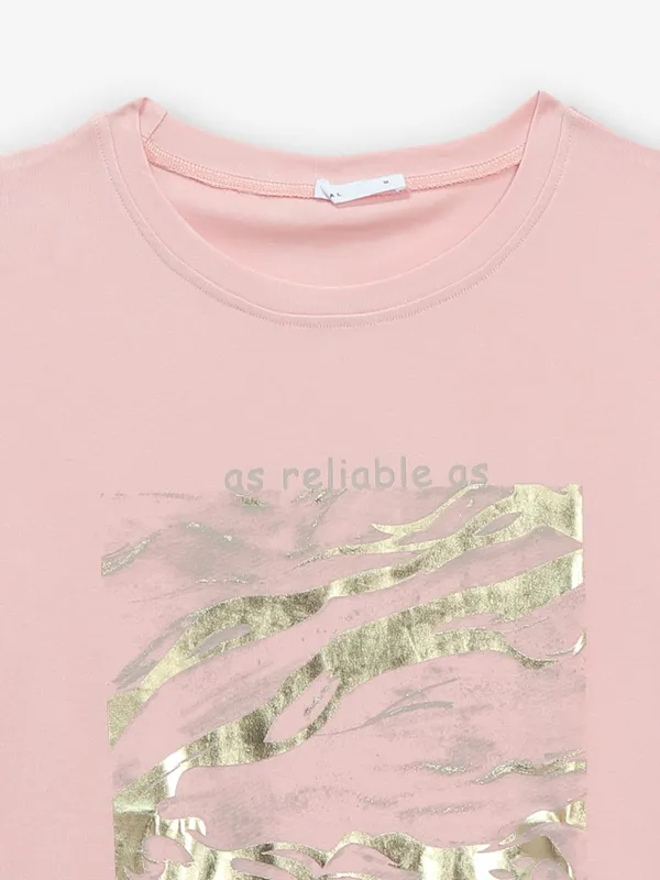 DEAL pink printed cotton silk t-shirt