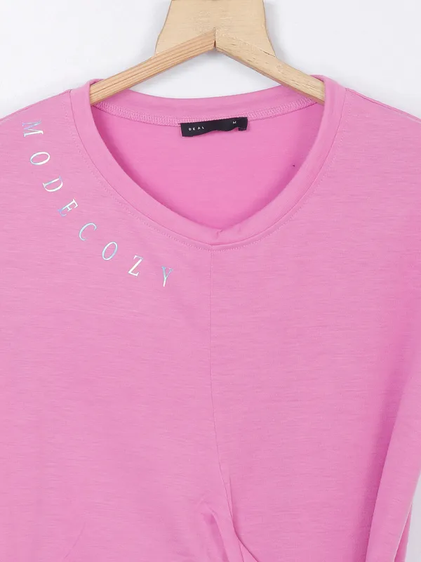 Deal pink rayon cotton half sleeves top