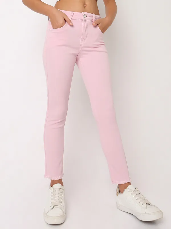 DEAL pink solid crop jeans