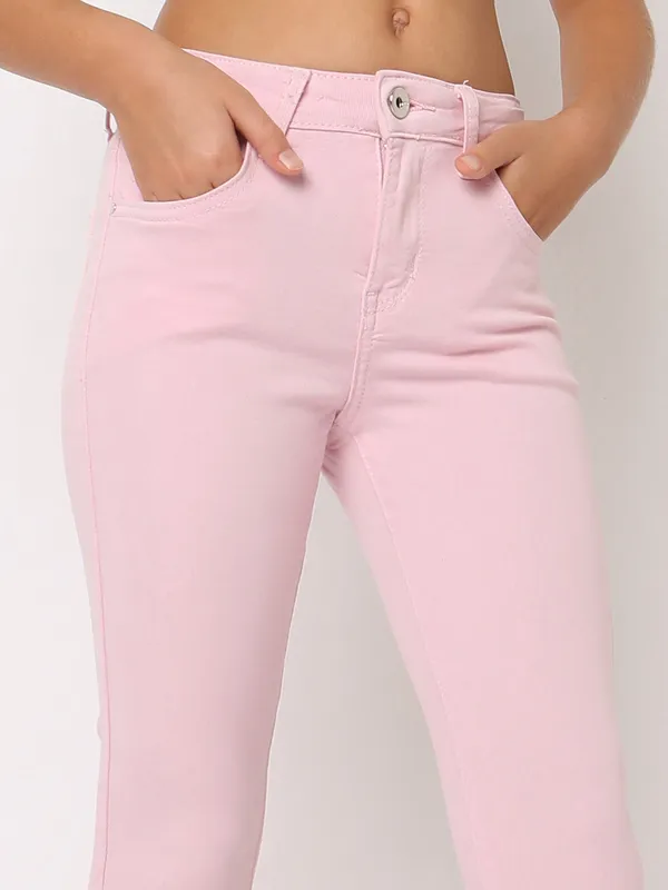 DEAL pink solid crop jeans