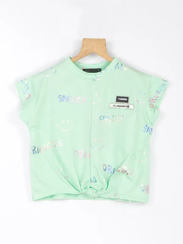 Deal pista green cotton top in printed