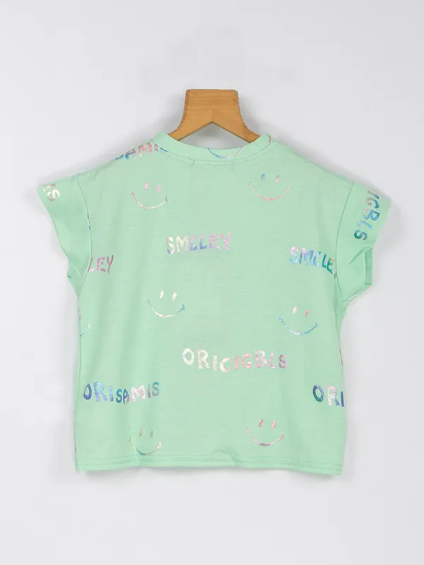 Deal pista green cotton top in printed